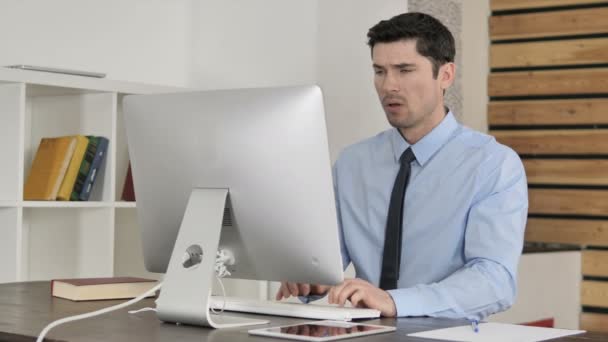 Headache Tired Businessman Working Computer — Stock Video