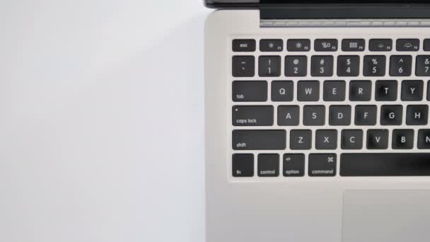 Top View of Dollars Falling on Keyboard of Laptop, Rain — Stock Video