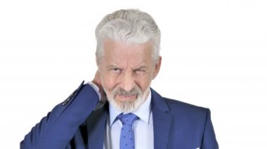 Beyaz Arka Planda Yalıtılmış Boyun Ağrısı Olan Yaşlı İşadamı