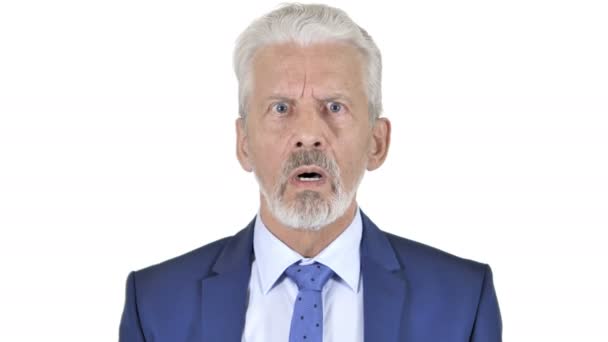 Wondering Shocked Old Businessman Isolated on White Background — Stock Video