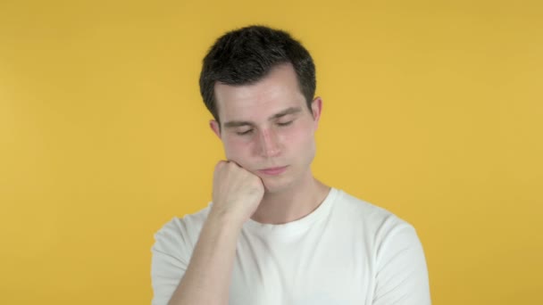 Sleeping Young Man Isolated on Yellow Background — Stock Video