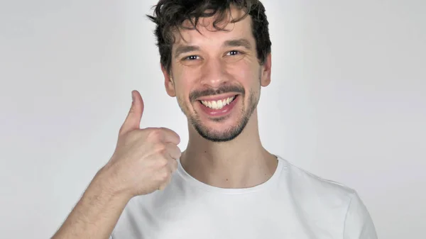 Portret van gelukkig Casual jongeman gebaren Thumbs Up — Stockfoto