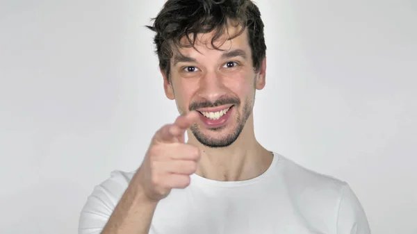 Jovem Casual Homem Apontando para Câmera — Fotografia de Stock