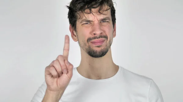 Portret van Casual jongeman zwaaien vinger te weigeren — Stockfoto