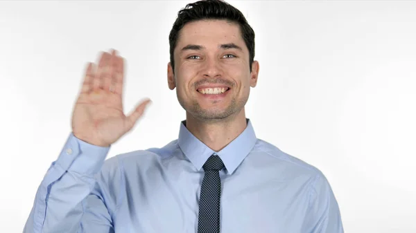 Joven empresario saludando la mano para dar la bienvenida — Foto de Stock