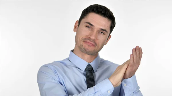 Applaudierender Geschäftsmann, klatschend auf weißem Hintergrund — Stockfoto