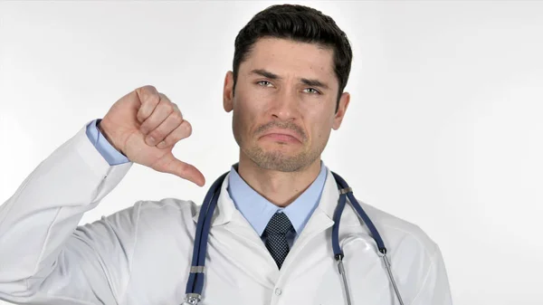 Palec dolů lékař na bílém pozadí — Stock fotografie