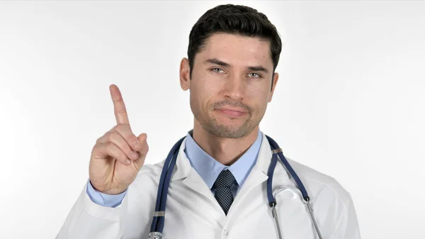 Non, Docteur agitant le doigt pour rejeter et nier — Photo