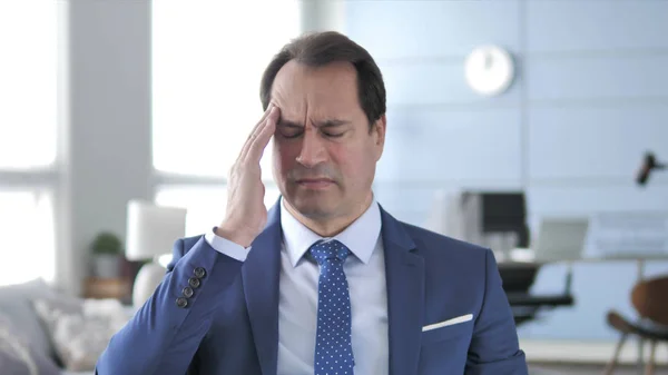 Headache, Portrait of Tense Middle Aged Businessman with Head Pain