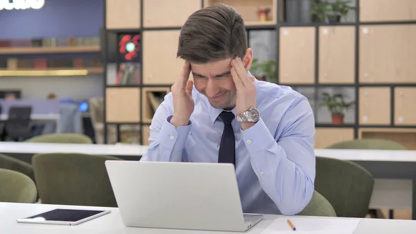 Tired Businessman with Headache at Work — Stock Photo, Image