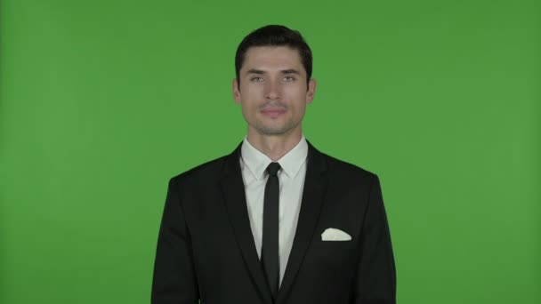 Young Businessman showing Thumbs Down, Chroma Key — Stock Video
