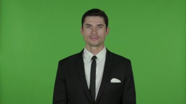 İşadamı İşaret Parmak ve davet, Chroma Key