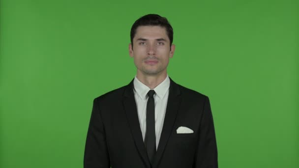 Cheerful Young Businessman Smiling, Chroma Key — Stock Video