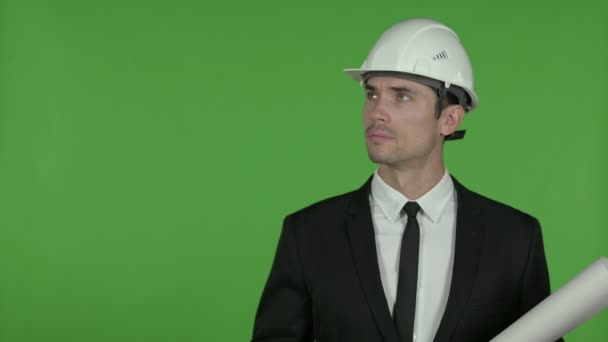 Engineer holding Blueprint and Pointing with Finger, Chroma Key — Stock Video