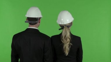 Erkek ve Kadın İnşaat Mühendislerinin Arka Görünümü, Chroma Key