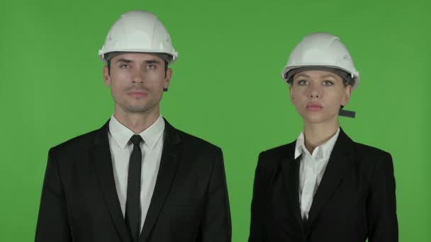 腕を組んで立っている深刻な男性と女性のビジネスの専門家, クロマキー — ストック動画
