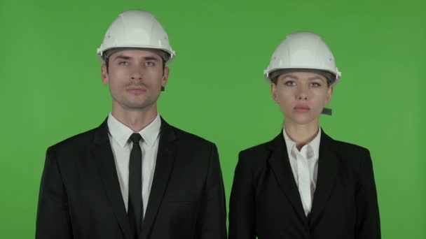 腕を組んで立っている深刻な男性と女性のビジネスの専門家, クロマキー — ストック動画