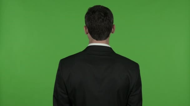 Indietro Vista di Businessman Victory segno con pugni, Chroma Key — Video Stock