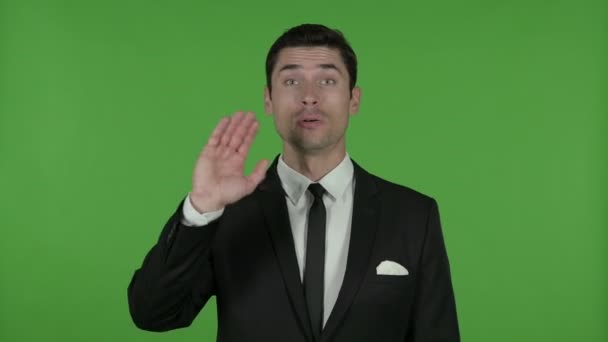 Ambitious Businessman Waving and Talking, Chroma Key — Stock Video