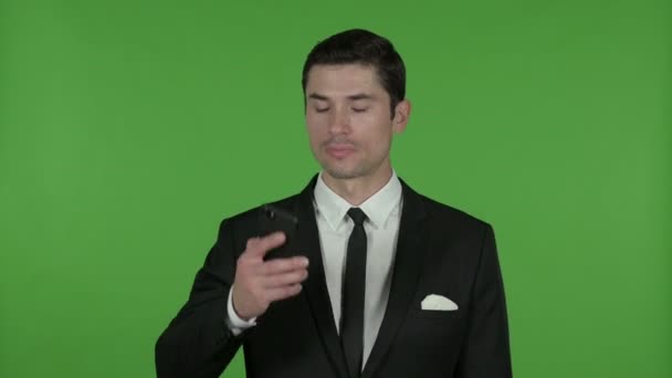 Handsome Businessman Talking on Phone, Chroma Key — Stock Video