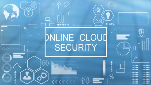 Seguridad en la nube en línea, tipografía animada — Vídeos de Stock
