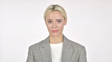 İş kadını El sallayarak Beyaz Arkaplanda Hoş Geldiniz