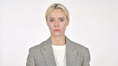 Businesswoman Waving Finger to Refuse on White Background