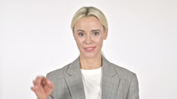 Εντάξει Sign by Businesswoman on White Background — Αρχείο Βίντεο