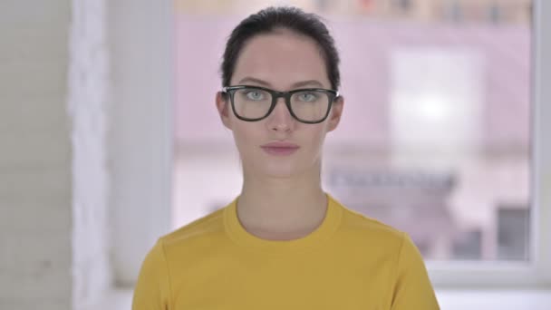 Portrait of Attractive Young Female Designer saying No by Finger — Stok Video