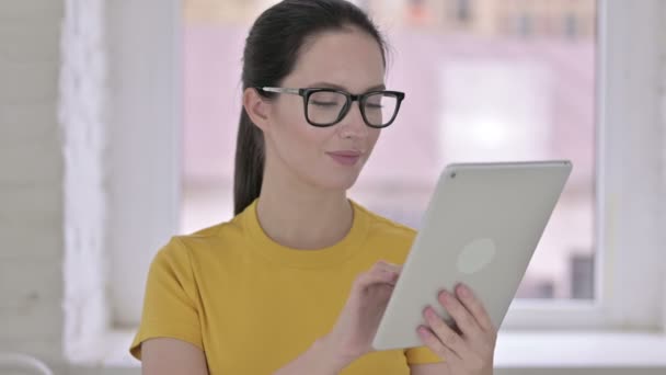 Portrait of Attractive Young Female Designer using Tablet — Stock Video