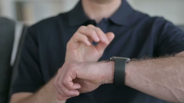 Close up of Hands of Man using Smart Watch — Stok Video