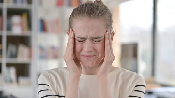 Portrait of Stressed Young Woman Having Headache — Stock Photo, Image