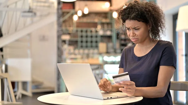 Online Payment on Laptop by African Woman, Cafe — 스톡 사진