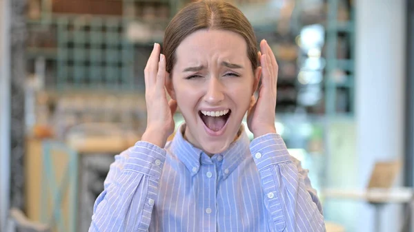 Portrait of Young Woman Shouting, Screaming — Stok Foto