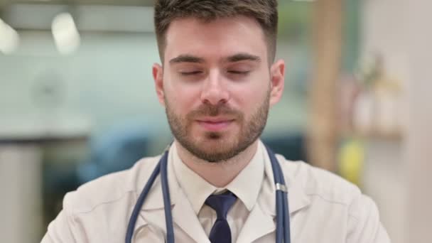 Positive Young Doctor showing Thumbs Up Sign — Stock Video