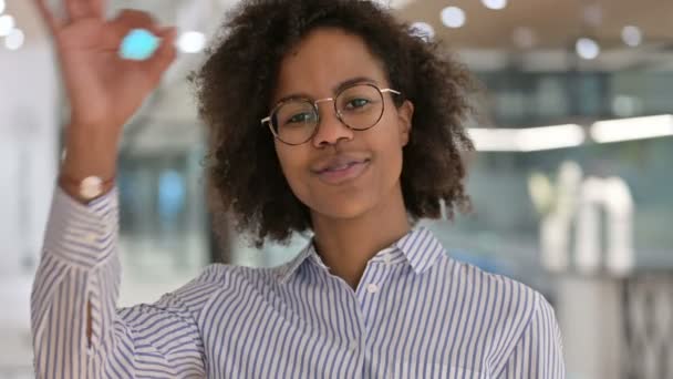 Appreciative African Businesswoman Showing OK Sign by Hand — Stockvideo