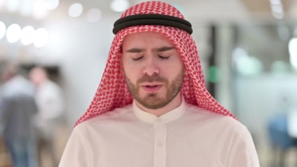 Portrait of Sick Young Arab Businessman Coughing — Stock Video