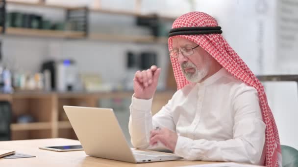 Old Arab Businessman with Laptop having Headache — Stock Video