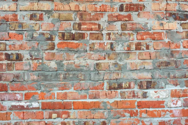 Eski Kırmızı Tuğla Tuğla Duvar Çimento Ile Lekeleri — Stok fotoğraf