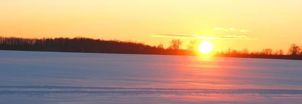 Piękny Wieczór Zima Krajobraz Snow Biały Pomarańczowy Słońce Zachodzie Słońca — Zdjęcie stockowe