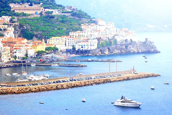 Vista Panorámica Panorámica Costa Amalfi Campania Italia Verano Con Arquitectura —  Fotos de Stock