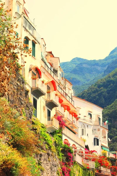 Panorama Vacker Utsikt Över Amalfikusten Kampanien Italien Sommaren Med Traditionell — Stockfoto