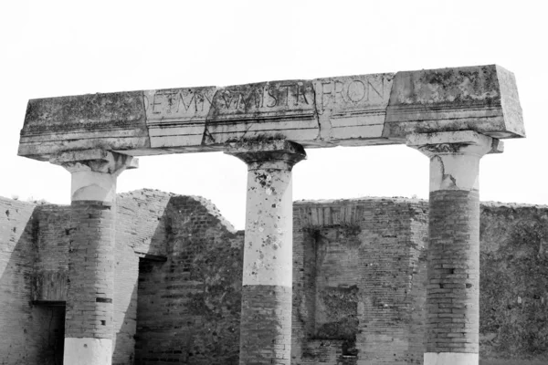 Foto Blanco Negro Ruinas Antiguas Pompeya Nápoles Italia — Foto de Stock