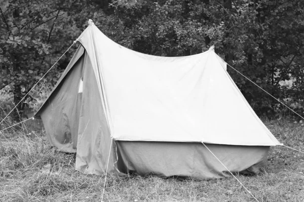 Old canvas tent in tourist camp in summer