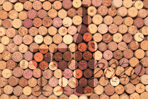 Fondo Abstracto Corchos Vino Viejos Usados Con Silueta Botella Vino — Foto de Stock