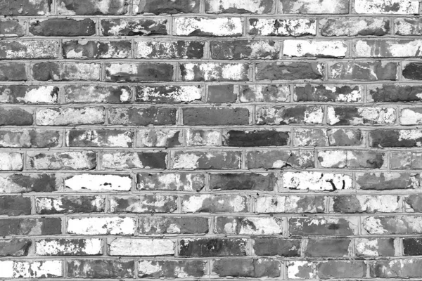Czarno Białe Zdjęcie Wizerunkiem Ceglanej Ściany Starych Cegieł Różnej Fakturze — Zdjęcie stockowe