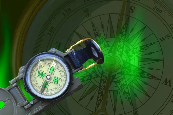 round compass on background of another compass