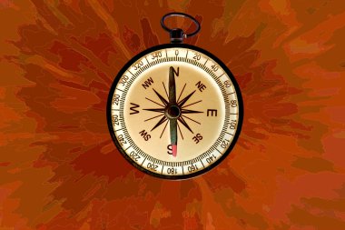 Pusula ile turizmin sembolü olarak soyut arka planda yuvarlak pusula, pusula ile seyahat ve pusula ile açık hava aktiviteleri