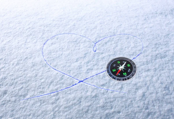 Classic Compass Snow Winter Symbol Tourism Compass Travel Compass Outdoor — Stock Photo, Image