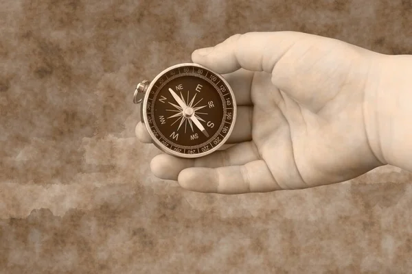 Abstrakcyjny Obraz Kompasem Ręku Abstrakcyjnym Tle Jako Symbol Turystyki Kompasem — Zdjęcie stockowe